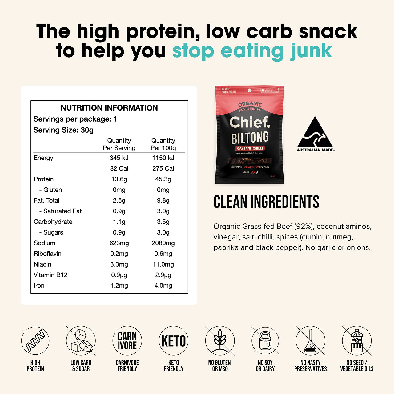 Chief Cayenne Chilli Beef Biltong (30g Bag)